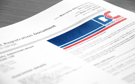 DriveCover warranty paperwork